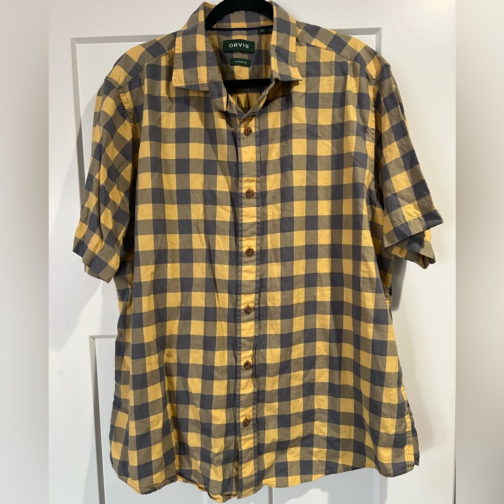 Orvis Men’s active fit plaid short sleeve button down‎ shirt, size XL